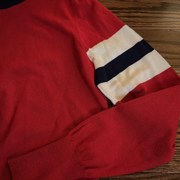 Urban Outfitter Cooperative Cropped Crewneck Red Sweater Stripes on Arm - Picture 3 of 4